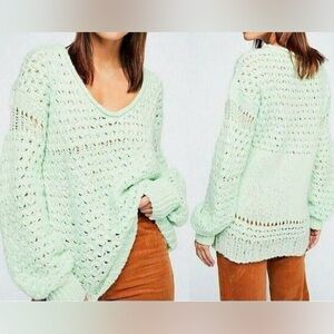 Free People Crashing Waves Sweater in Mint Green
